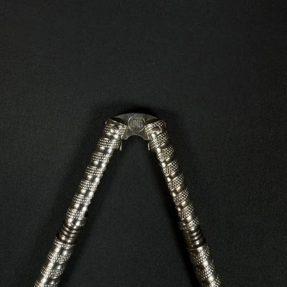 Vintage HMQ Metal Nutcracker Hand Grip Tool Silver Heavy Duty Made in Italy